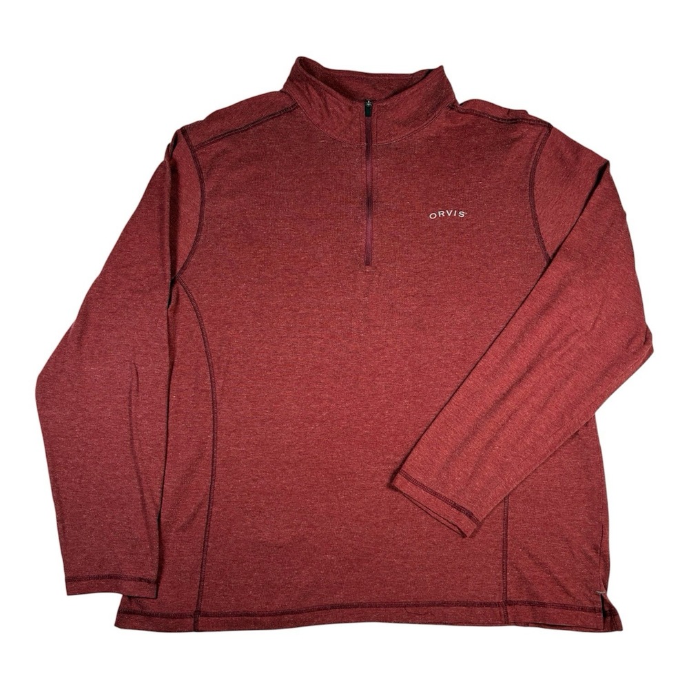 Orvis 1/4 Zip Pullover Men's Large Maroon Red Performance lightweight base layer